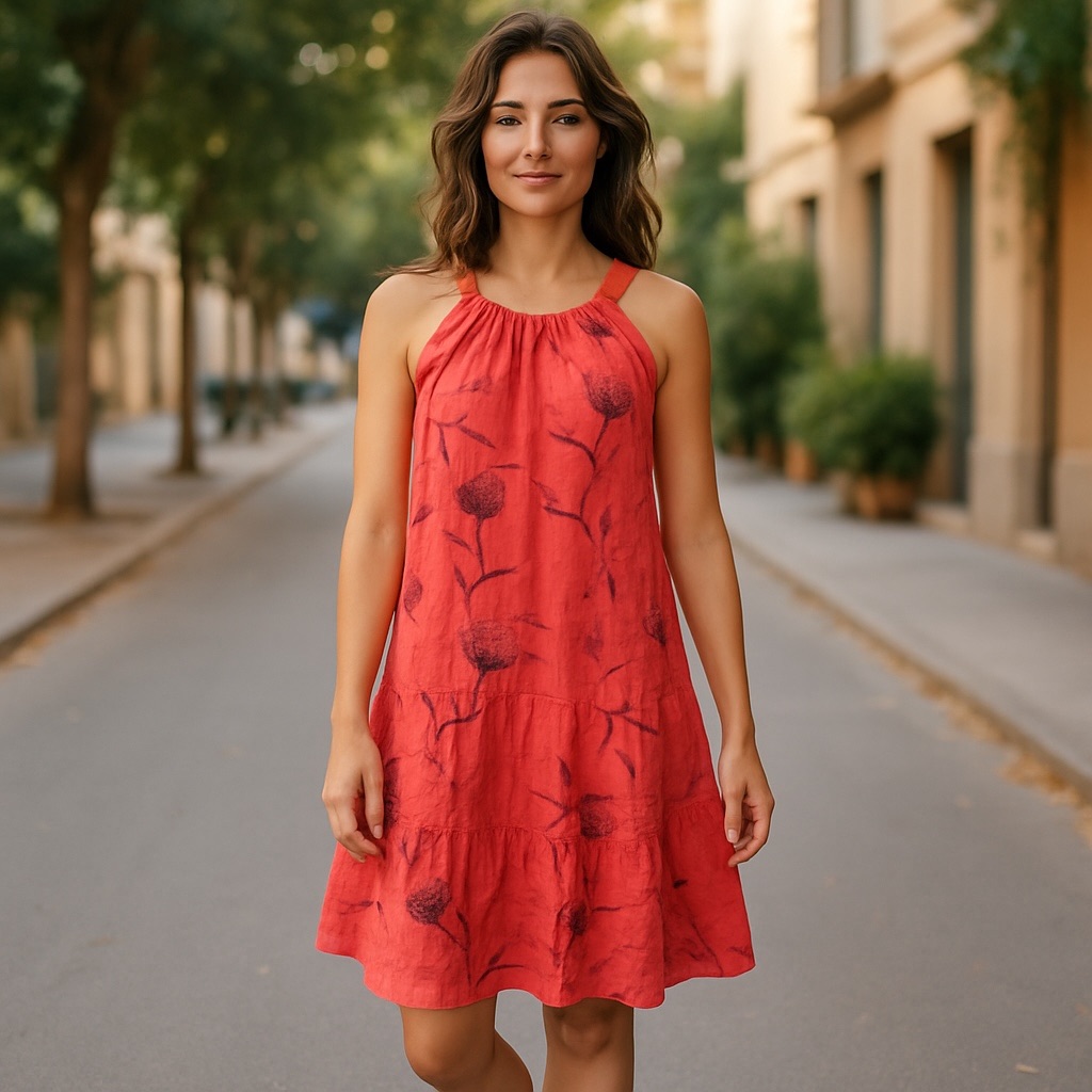 Bellambra Women 100% Linen Made In Italy Sleeveless Floral Midi Dress In Small